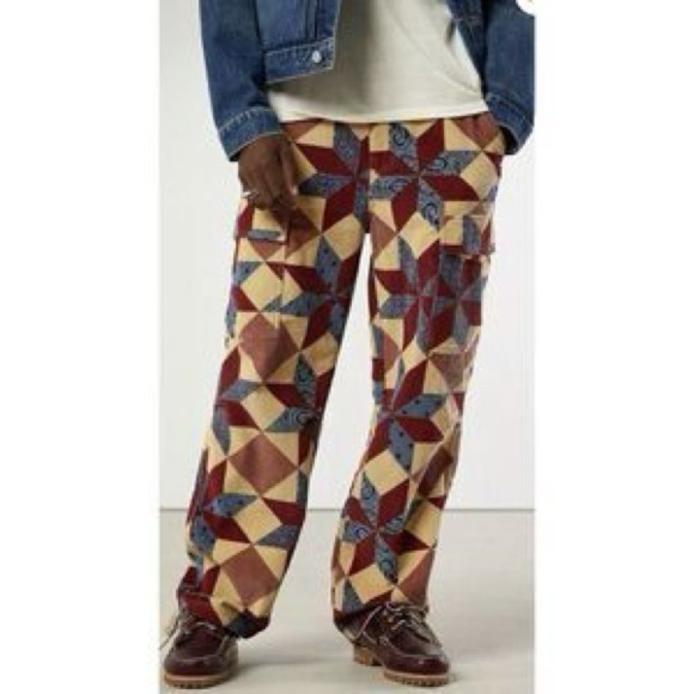 Urban Outfitters BDG Mens Multicolor Patterned Geo Print Corduroy Cargo Pants 30